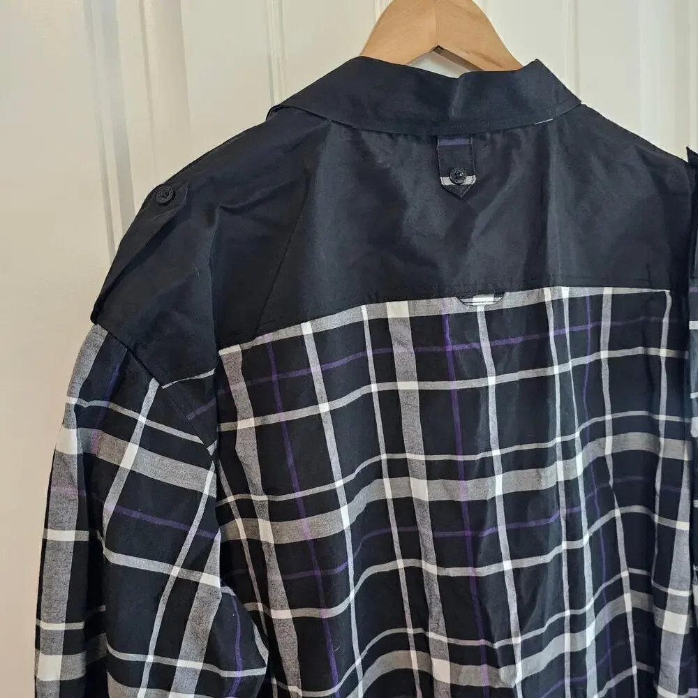 Red Ape Premium Button Down Shirt Mens 2XL Black Purple Plaid Long Sleeve